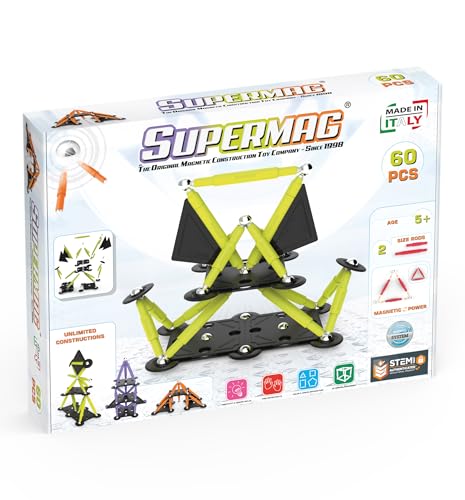 Supermag - Technicolor Magnetbaukasten - 60 Teile - Kinderspielzeug Ab 5 Jahren - Patentiertes System Basierend auf STEM-Programmen - Made In Italy Supermag - Technicolor Magnetbaukasten - 60 Teile - Kinderspielzeug Ab 5 Jahren - Patentiertes System Basierend auf STEM-Programmen - Made In Italy von Supermag