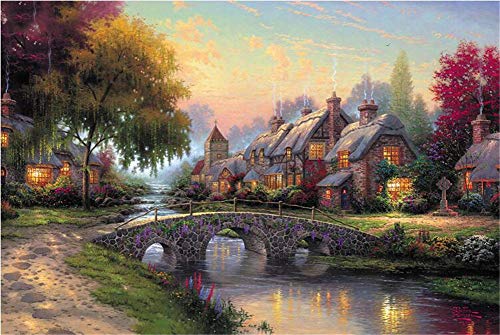 SUPERPOWER® Hölzern 1000 Stück Frühling von Thomas Kinkade Puzzle Bunte Ölgemälde Landschaft Puzzles Familie Wanddekoration Geburtstagsgeschenke von SUPERPOWER