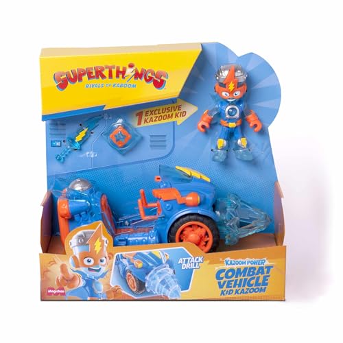 Superthings Kazoo Power – Combat Vehicle Kid Kazoom. Kid Kazoom Kampffahrzeug aus der TV-Serie Kazoom Power. Enthält 1 Kampffahrzeug, 1 Kid Kazoom Exclusiv, 1 Waffe und 1 Zubehör von SUPERTHINGS RIVALS OF KABOOM