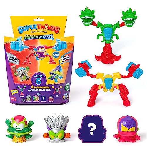 Superthings Serie Mutant Battle – Packung mit 6 Stück – enthält 4 SuperThings (1 silberner Kapitän) und 2 Exoskeletons. 4 x 6 Stück von SUPERTHINGS RIVALS OF KABOOM