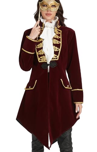 SUPLEAP Damen Steampunk Mittelalter viktorianischer Gothic Frack Maskerade Kostüm Jacke Pirat Gehrock, Rot/Ausflug, einfarbig (Getaway Solids), XXL von SUPLEAP