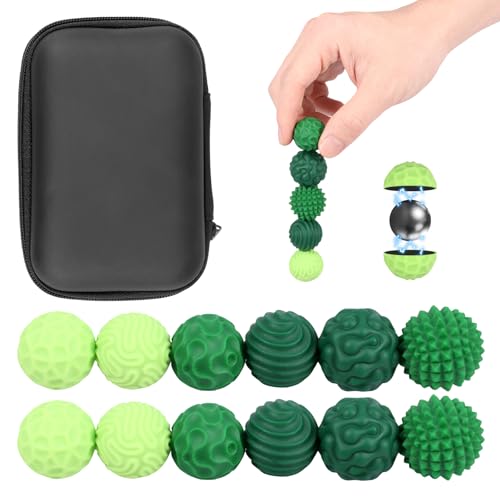 12 Stück Magnetische Balls Toys, Magnetkugeln Sensorische Ballspielzeug mit Texturen Kreativer Magnetspannungsball Tragbares Sensorisches Stressabbauspielzeug Tragekoffer für Jugendlich (Grün) von SUPPUIMNT
