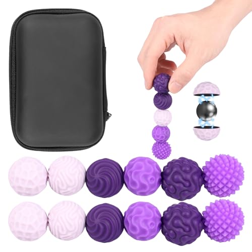 12 Stück Magnetische Balls Toys, Magnetkugeln Sensorische Ballspielzeug mit Texturen Kreativer Magnetspannungsball Tragbares Sensorisches Stressabbauspielzeug Tragekoffer für Jugendlich (Violett) von SUPPUIMNT