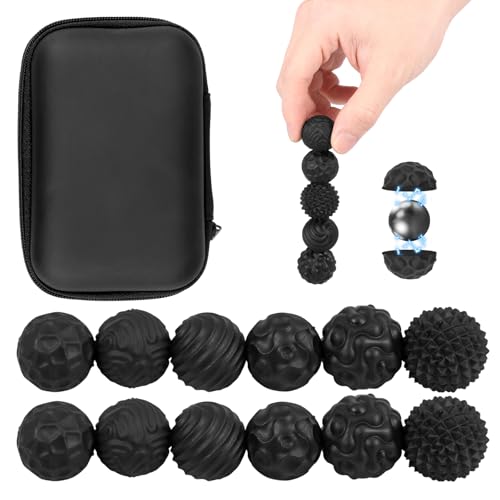 12 Stück Magnetische Balls Toys, Magnetkugeln Sensorische Ballspielzeug mit Texturen Kreativer Magnetspannungsball Tragbares Sensorisches Stressabbauspielzeug Tragekoffer für Jugendlich (schwarz) von SUPPUIMNT