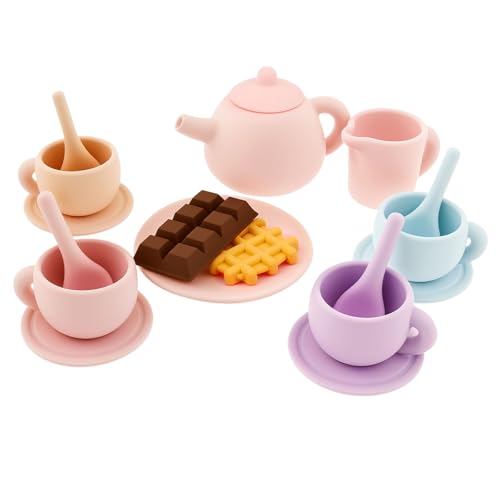 17 Stück Kinderküchen Silikon Teeservice, Spielküchen Zubehör Rollenspiele Kindersicheres Teeset für Mädchen Jungen ab 3 Jahren, Geschenk Für Kinderküche von SUPPUIMNT