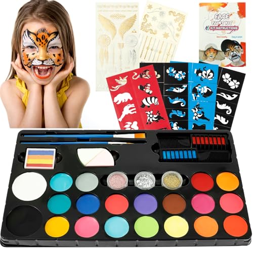 Gesichtsfarbe Kinderschminke Set Kinder Gesichtsmalerei Kit Sicher 20 Farben Gesicht Körpermalerei Kit Face Paint Hohe Farbwiedergabe für Halloween Weihnachten Ostern Karneval Themenpartys von SUPPUIMNT