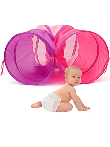 Krabbeltunnel Spieltunnel für Kinder,Bunter Pop-Up Kriechtunnel Zusammen Klappbares Zeltgeschenk, Kinderzelt Spielzeug, ab 1 Jahr und Haustiere Spielen Drinnen Draußen Garten Spiel (Pink Violett) von SUPPUIMNT