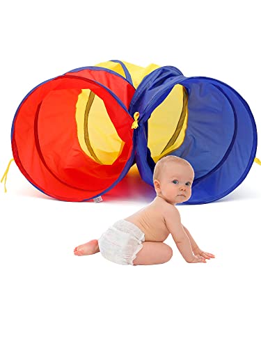 Krabbeltunnel Spieltunnel für Kinder,Bunter Pop-Up Kriechtunnel Zusammen Klappbares Zeltgeschenk, Kinderzelt Spielzeug, ab 1 Jahr und Haustiere Spielen Drinnen Draußen Garten Spiel (Rot Gelb Blau) von SUPPUIMNT