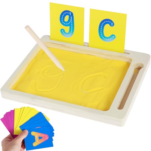 Montessori Sandtablett, Frühes Training Buchstaben Lernen und Zeichen Spielzeug Trainieren Buchstaben Holz Montessori Sandtisch Lerns Pielzeug Lernspielzeug Geschenke Weihnachten (Gelb 1 Stück) von SUPPUIMNT