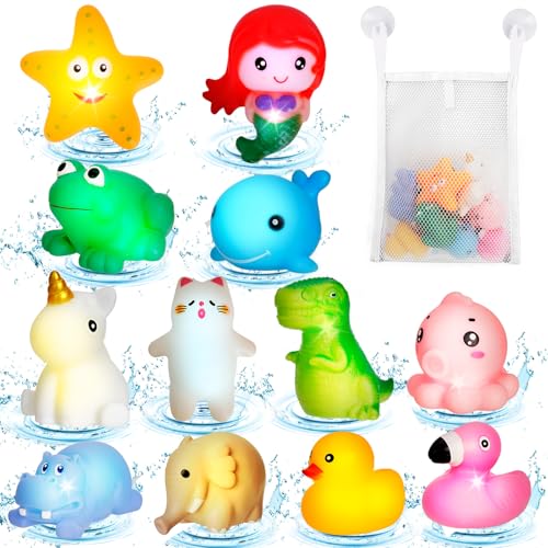 Badespielzeug Baby, 12pcs Led Badewannenspielzeug Baby, Leuchtende Badespielzeuge, Wasserspielzeug Baby Badewanne, Leuchtet Sensorik Spielzeug, Geschenke für Jungen und Mädchen von SUPRBIRD