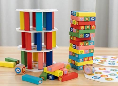 Pädagogisches Kinderspiel ab 3 Jahre - Wackelturm aus Holz mit Farben und Tieren - Spielzeug für Mädchen und Jungs von 3 bis 9 Jahren - Stapelturm Holz Brettspiel Pädagogisches Kinderspiel ab 3 Jahre - Wackelturm aus Holz mit Farben und Tieren - Spielzeug für Mädchen und Jungs von 3 bis 9 Jahren - Stapelturm Holz Brettspiel von SUPRBIRD