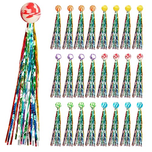SUPRBIRD Hüpfbälle für Kinder, 24 Stück Flummis Springball Gummiball mit Farbige Bänder, Springball mit Quaste, Flummies für Kinder Mitgebsel Tombola Kindergeburtstag von SUPRBIRD