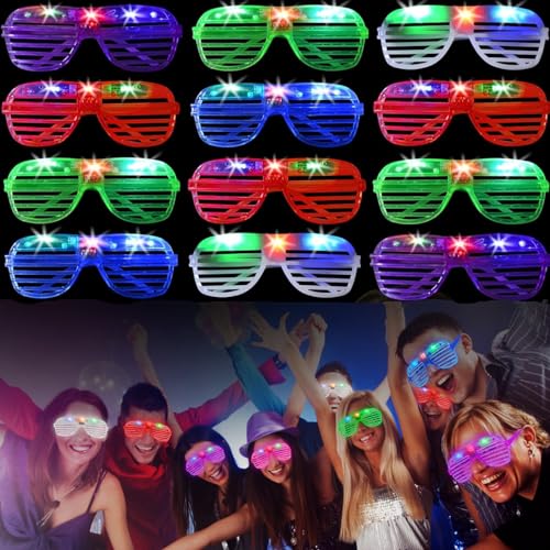 SUPRBIRD Neonbrillen, 12 Stück, leuchtende Brillen, Rollladenbrillen, blinkende Sonnenbrille, Weihnachtsglühbrille für Kinder und Erwachsene, Rave-Party-Set, Happy New Years Eve Partybrille von SUPRBIRD