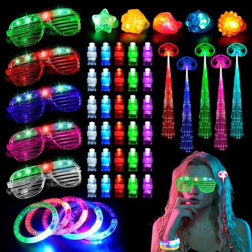 SUPRBIRD LED Brille 51 Stück Knicklichter Set, Blinkende Gel-Ringe, Armbänder - Glow in The Dark Supplies für Geburtstagsfeier, Karneval, Halloween, Party SUPRBIRD LED Brille 51 Stück Knicklichter Set, Blinkende Gel-Ringe, Armbänder - Glow in The Dark Supplies für Geburtstagsfeier, Karneval, Halloween, Party von SUPRBIRD
