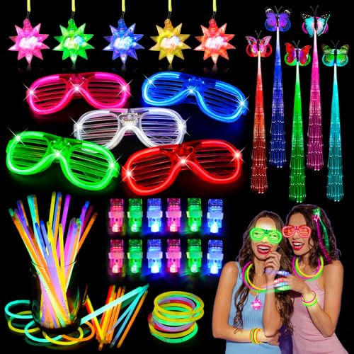 SUPRBIRD 77 Stück Knicklichter Party Set, Partyzubehör für Kinder, LED-Leuchtspielzeug, Leuchten im Dunkeln mit Brillen Neon Party Gadgets, für Kindergeburtstage, Karnevals und Musikfestivals von SUPRBIRD