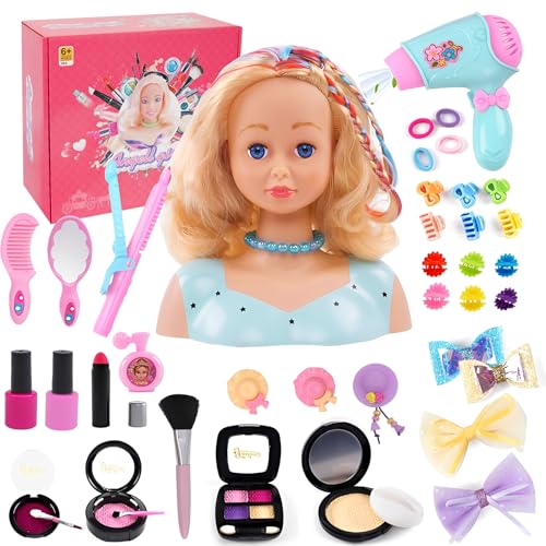 SUPRBIRD Waschbares Kinder Frisierkopf-Set,Super Model Styling Kopf mit Haarschmuck und Kinder Make-up Zubehör, Kreatives Spielgeschenk zum Geburtstag und zu Weihnachten für Mädchen ab 3 Jahren von SUPRBIRD
