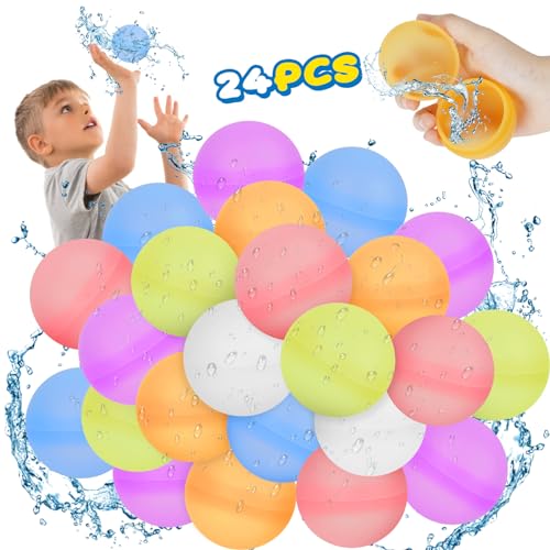 24 Stück Wasserbomben Wiederverwendbar, Wasserbomben Selbstschließend, Splash Wasserbälle, Silikon-Wasserballons Schnell Befüllbar, Wasserspielzeug Pool Strandspielzeug Für Sommerpartys, Wasserparks von SUPRBIRD