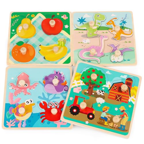 4 Stück Holzpuzzles Puzzlespielzeug für Kinder 3-6 Jahr,Holzpuzzle Holzspielzeug für Kinder, Puzzle mit Griff Holz Puzzlespielzeug,Bauernhoftieren Obst Cartoon Tiere Montessori Spielzeug Holzpuzzle 4 Stück Holzpuzzles Puzzlespielzeug für Kinder 3-6 Jahr,Holzpuzzle Holzspielzeug für Kinder, Puzzle mit Griff Holz Puzzlespielzeug,Bauernhoftieren Obst Cartoon Tiere Montessori Spielzeug Holzpuzzle von SUPRROW