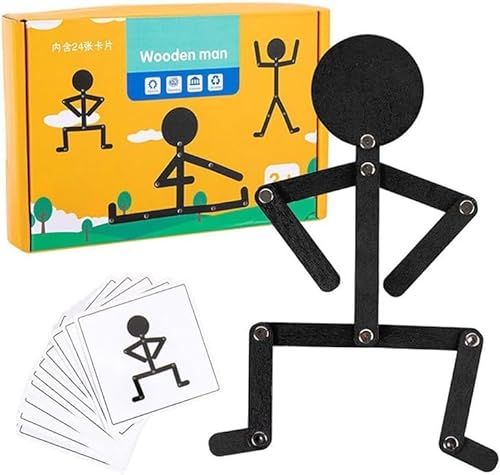 Karte Mann Puzzle, Holz Männer Puzzle Spielzeug, Kinder Holz Puzzle, Sportliches Pose Puzzle mit 24 Doppelseitigen Karten Für Schulen Kindergärten Kreatives Fantasievolles Denkspiel Posture Game von SUPRROW