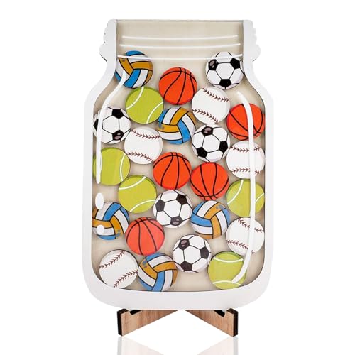 SUPRROW Belohnungsglas Kinder Ball Reward Jar,belohnungssystem Kinder,Belohnungssystem Klassenzimmer,Fußball Basketball Tennis Anreizglas aus Holz,für Gebrauch zu Hauseund in der Schule von SUPRROW