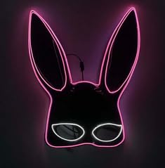 SUPRROW Leuchtende Hasenmaske, rosa und weiße Lichter, halbes Gesicht, Hasenmaske für Halloween-Party von SUPRROW