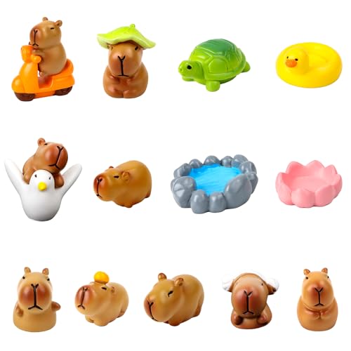 SUPRROW Mini Capybara Figur 13 Stück Kleine Capybaras für Armaturenbrett Puppenhaus von SUPRROW