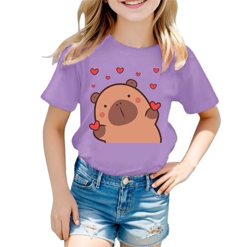 SUPTTING Graphic Tee Top Damen T-Shirt Atmungsaktiv Weich Rundhals, Locker geschnitten Kawaii Tierliebhaber Capybara-Aufdruck, Herz-Grafik Kurzarmshirt Regular Fit für Freizeitpark Stadtbummel von SUPTTING