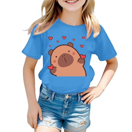 SUPTTING Graphic Tee Top Damen T-Shirt Atmungsaktiv Weich Rundhals, Locker geschnitten Kawaii Tierliebhaber Capybara-Aufdruck, Herz-Grafik Kurzarmshirt Regular Fit für Freizeitpark Stadtbummel von SUPTTING