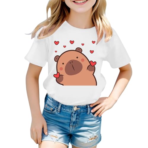 SUPTTING Graphic Tee Top Damen T-Shirt Atmungsaktiv Weich Rundhals, Locker geschnitten Kawaii Tierliebhaber Capybara-Aufdruck, Herz-Grafik Kurzarmshirt Regular Fit für Freizeitpark Stadtbummel von SUPTTING