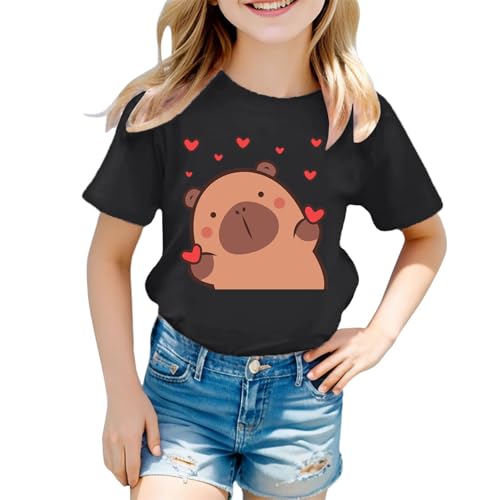 SUPTTING Graphic Tee Top Damen T-Shirt Atmungsaktiv Weich Rundhals, Locker geschnitten Kawaii Tierliebhaber Capybara-Aufdruck, Herz-Grafik Kurzarmshirt Regular Fit für Freizeitpark Stadtbummel von SUPTTING