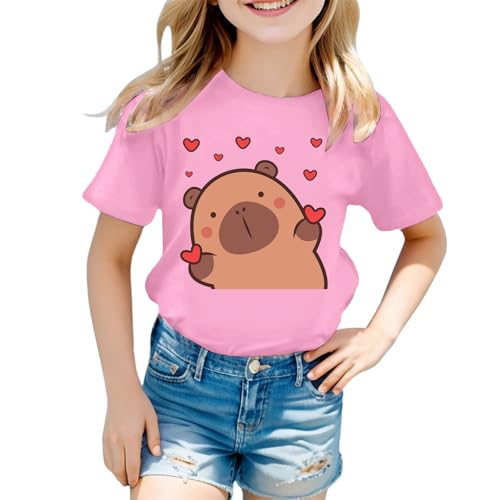 SUPTTING Graphic Tee Top Damen T-Shirt Atmungsaktiv Weich Rundhals, Locker geschnitten Kawaii Tierliebhaber Capybara-Aufdruck, Herz-Grafik Kurzarmshirt Regular Fit für Freizeitpark Stadtbummel von SUPTTING