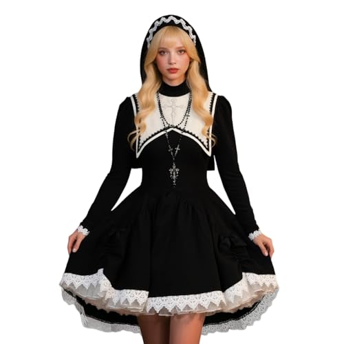 SUPTTING Halloween Damen Gothic Kleid Thematisch Detailliert Kostüm mit Kopfschmuck Langarm Lolita-Kleid Gothic Viktorianisch Rüschen Spitzenbesatz Partykleid für Convention von SUPTTING