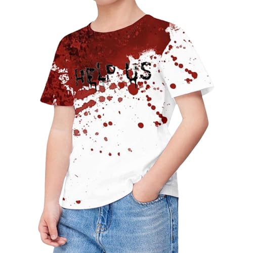 SUPTTING Halloween Herren T-Shirt Gruselig Auffällig Oberteil Rundhalsausschnitt Allover-Print, Top Horror Statement Blutspritzer-Muster Schriftzug Horror-Shirt für Gruselparty von SUPTTING