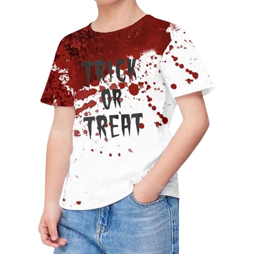SUPTTING Halloween Herren T-Shirt Gruselig Auffällig Oberteil Rundhalsausschnitt Allover-Print, Top Horror Statement Blutspritzer-Muster Schriftzug Horror-Shirt für Gruselparty von SUPTTING