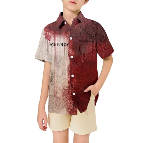 SUPTTING Halloween Kinder Kostüm-Shirt Schockierend Realistisch, Blutspritzer-Druck Kurzarm Zombie-Shirt, Splatter Horror 3D-Effekt Horror-Oberteil, Rundhalsausschnitt Mottoshirt für eine Party von SUPTTING