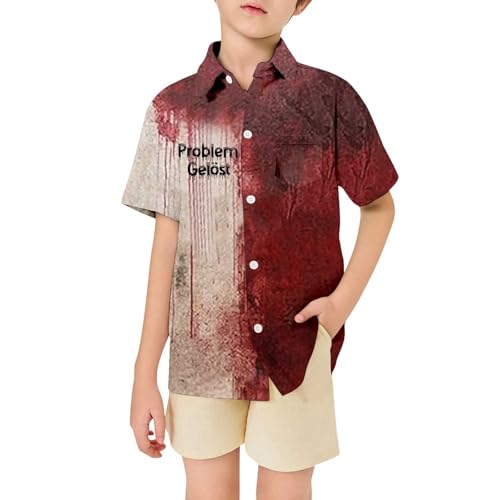 SUPTTING Halloween Kinder Kostüm-Shirt Schockierend Realistisch, Blutspritzer-Druck Kurzarm Zombie-Shirt, Splatter Horror 3D-Effekt Horror-Oberteil, Rundhalsausschnitt Mottoshirt für eine Party von SUPTTING