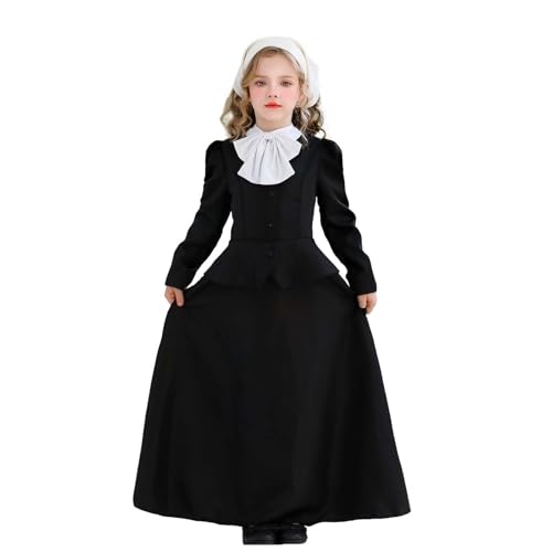 SUPTTING Halloween Mädchen Mittelalterkostüm Authentisch Komplett-Set Verkleidung mit Kragen mit Haube Historisches Kleid Gothic Viktorianisch Spitzenkragen Langarm Mägdekleid für Mottoparty von SUPTTING