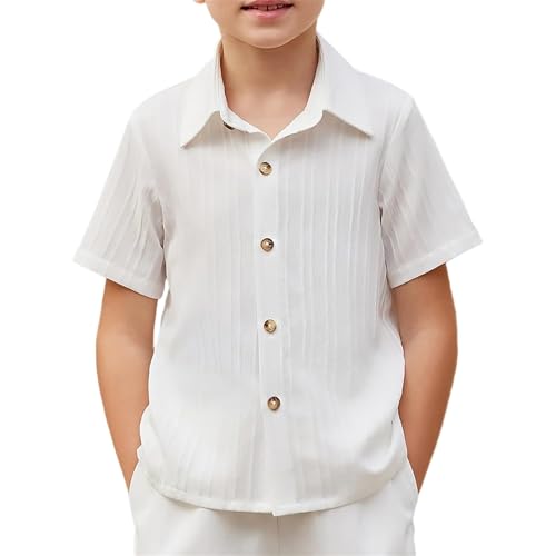 SUPTTING Jungen Kurzarm Hemd Button Down mit Kragen Knopfleiste Leinenoptik, Kinder Sommerhemd Freizeit Hemd Festlich Casual, Leichtes Baumwollhemd für Jungs Party Bequem Klassisch Weiß SUPTTING Jungen Kurzarm Hemd Button Down mit Kragen Knopfleiste Leinenoptik, Kinder Sommerhemd Freizeit Hemd Festlich Casual, Leichtes Baumwollhemd für Jungs Party Bequem Klassisch Weiß von SUPTTING