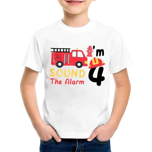 SUPTTING Jungen T-Shirt 4 Feuerwehrauto Aufdruck Sound The Alarm Kurzarm Oberteil Rundhals Shirt Kindergeburtstag Outfit Freizeitshirt Top Geburtstagsshirt Kinderbekleidung Feuerwehrmann SUPTTING Jungen T-Shirt 4 Feuerwehrauto Aufdruck Sound The Alarm Kurzarm Oberteil Rundhals Shirt Kindergeburtstag Outfit Freizeitshirt Top Geburtstagsshirt Kinderbekleidung Feuerwehrmann von SUPTTING