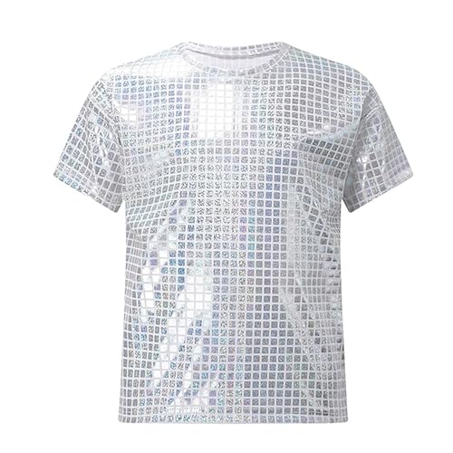 SUPTTING Jungen T-Shirt Glänzend Auffällig Pailletten-Shirt, Rundhalsausschnitt Kurzarm Glitzer-Top, Disco Festlich Schillernder Effekt Party-Oberteil für Kinderdisko von SUPTTING