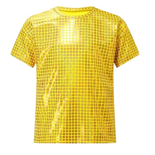 SUPTTING Jungen T-Shirt Glänzend Auffällig Pailletten-Shirt, Rundhalsausschnitt Kurzarm Glitzer-Top, Disco Festlich Schillernder Effekt Party-Oberteil für Kinderdisko von SUPTTING