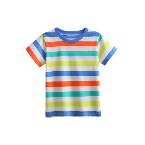 SUPTTING Jungen T-Shirt mit Bunten Streifen und Rundhalsausschnitt Kurzarmshirt Streifenshirt aus Weichem Freizeitshirt Sommershirt im Fröhlichen für Schule und Freizeit SUPTTING Jungen T-Shirt mit Bunten Streifen und Rundhalsausschnitt Kurzarmshirt Streifenshirt aus Weichem Freizeitshirt Sommershirt im Fröhlichen für Schule und Freizeit von SUPTTING