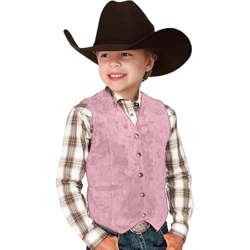 SUPTTING Karneval Kinder Cowboy-Kostüm Authentisch Komplett-Look Western-Outfit Weste Cowboyhut Verkleidung Wildwest Klassisch Samt-Weste Karohemd Rollenspiel-Set von SUPTTING