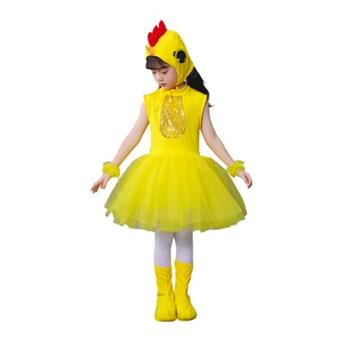 SUPTTING Karneval Kinder Hühnerkostüm Niedlich Komplett Verkleidung mit Mütze mit Stulpen Tierkostüm Lustig Fasching Tüllrock Hahnenkamm Kleid für Kinderfasching von SUPTTING