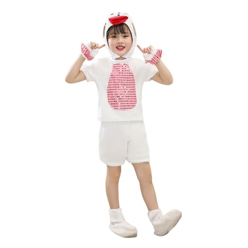 SUPTTING Karneval Kinder Hühnerkostüm Niedlich Komplett Verkleidung mit Mütze mit Stulpen Tierkostüm Lustig Fasching Tüllrock Hahnenkamm Kleid für Kinderfasching von SUPTTING