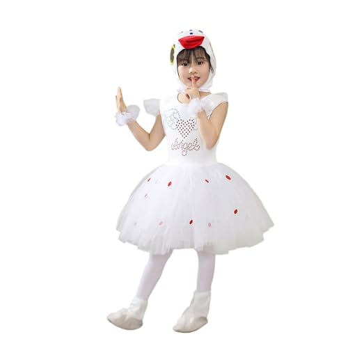 SUPTTING Karneval Kinder Hühnerkostüm Niedlich Komplett Verkleidung mit Mütze mit Stulpen Tierkostüm Lustig Fasching Tüllrock Hahnenkamm Kleid für Kinderfasching von SUPTTING