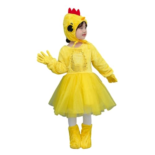 SUPTTING Karneval Kinder Hühnerkostüm Niedlich Komplett Verkleidung mit Mütze mit Stulpen Tierkostüm Lustig Fasching Tüllrock Hahnenkamm Kleid für Kinderfasching von SUPTTING
