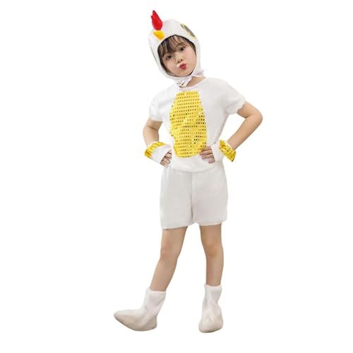 SUPTTING Karneval Kinder Hühnerkostüm Niedlich Komplett Verkleidung mit Mütze mit Stulpen Tierkostüm Lustig Fasching Tüllrock Hahnenkamm Kleid für Kinderfasching von SUPTTING
