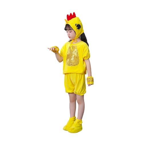 SUPTTING Karneval Kinder Hühnerkostüm Niedlich Komplett Verkleidung mit Mütze mit Stulpen Tierkostüm Lustig Fasching Tüllrock Hahnenkamm Kleid für Kinderfasching von SUPTTING