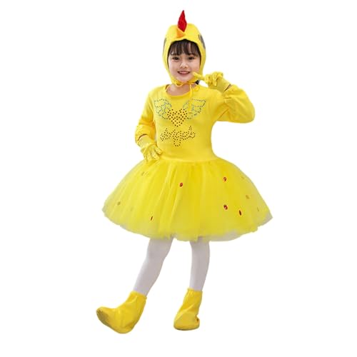 SUPTTING Karneval Kinder Hühnerkostüm Niedlich Komplett Verkleidung mit Mütze mit Stulpen Tierkostüm Lustig Fasching Tüllrock Hahnenkamm Kleid für Kinderfasching von SUPTTING